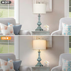Farmhouse Table Lamps Set of 2, 26" Vintage Rustic Touch Control 3-Way Dimmable Bedside Lamp with USB A+C Ports & AC Outlet, Blue Nightstand Lamp for Living Room Bedroom End Table(LED Bulbs Included)