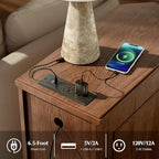 Nightstand with Charging Station, Vintage Wood End Table with 3 Drawer, Victoria Narrow Side Table, Slim Bedside Tables for Bedroom, Pre-Installation, Brown