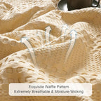 PHF Cooling Waffle Blanket Twin Size, Lightweight 60% Rayon Derived from Bamboo & 40% Cotton Breathable Blanket for Hot Sleepers, Soft and Luxury for Bed Couch and Sofa, 66"x90", Beige