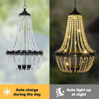 Hanging Solar Chandelier Outdoor, 30 Warm White Lights Acrylic Clear Beaded Chandelier with S Hooks Modern Lantern for Garden Yard Patio Gazebo Decorations, 28”H