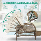 VIVIJASON Outdoor Wicker Chaise Lounge Chair, All-Weather PE Rattan Cushioned Patio Lounger Set with Side Table, 6-Position Adjustable Outside Pool Sunbathing Recliner with Armrest & Pillow, Beige