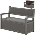70 Gallon Outdoor Storage Bench Deck Box Lockable for Patio Furniture, Outdoor Porch Bench with Storage Waterproof for Cushions, Garden Tools and Pool Supplies, Grey