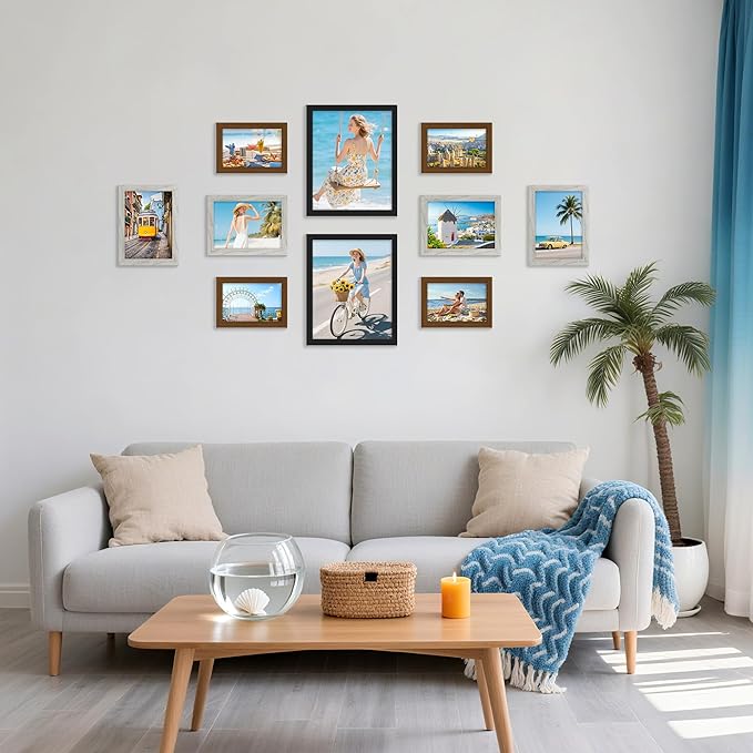 decorUhome Picture Frames Collage Wall Decor for Photo Gallery Display, Assorted Picture Frames set of 10 Including Two 8x10 / Four 5x7 / Four 4x6 for Family Wall Decor, Black/Brown/Grey, 10 Pack