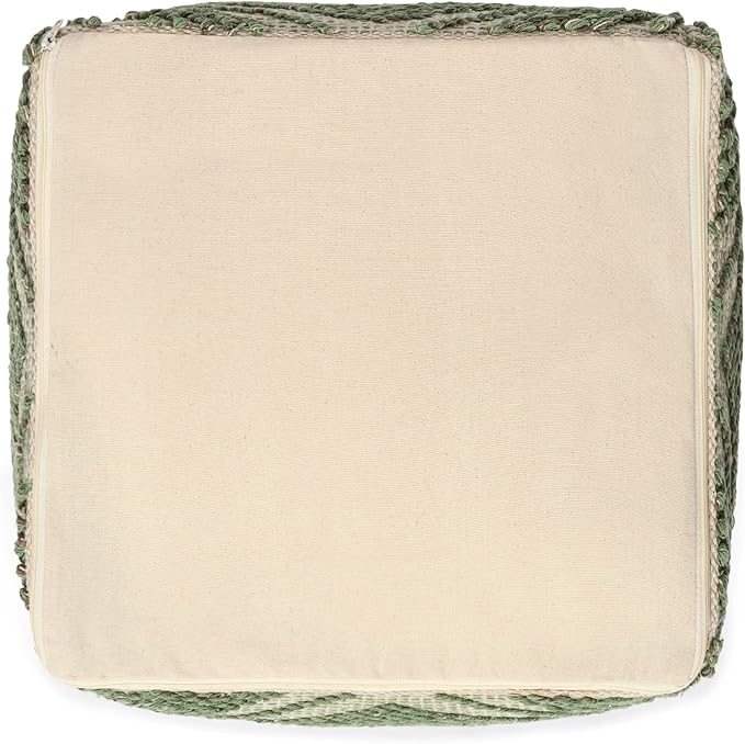 REDEARTH · Tufted Pouf Ottoman with Filler Textured Storage Cube Bean Bag Pouffe Footrest for Living Room, Bedroom, Nursery, Kidsroom; 100% Cotton (17.5"X17.5"X17.5", Solitaire Lozenge Kiwi)