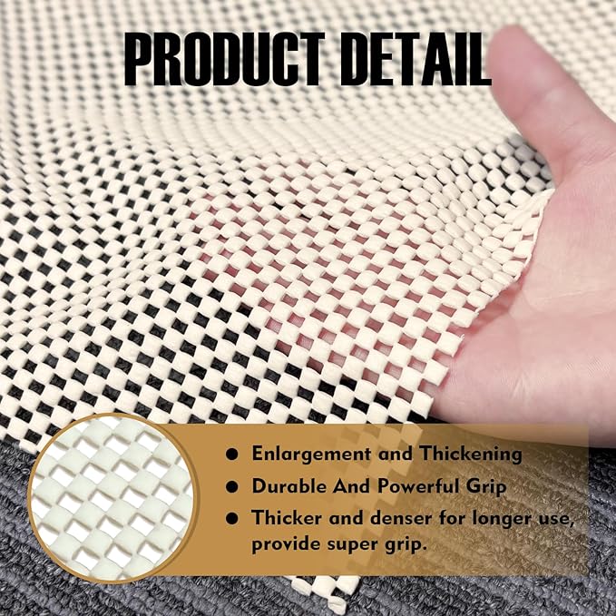 Non Slip Rug Pad Rug Gripper for Hardwood Floors, 5x7Ft Anti Skid Mat for Under Area Rugs, Thick Cushioned Carpet Pad for Floor Protection
