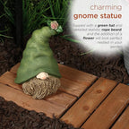 Alpine Corporation - 10" Tall Outdoor Garden Gnome Decor - Gnome Head with Rope Beard and Flower on Green Hat – Durable Lawn Scupture, Ideal for Patio, Deck, & Yard