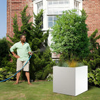 White Steel Planter Square Outdoor Planters Galvanized Steel Planter Box Indoor Metal Large Planters Cube Heavy Duty Flower Pot 26 Inch Modern Commercial Residential for Trees Patio Deck Yard Garden