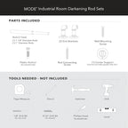 MODE Industrial Room Darkening Collection 1 1/8” diameter Industrial Curtain Rod Set with Steel Wall Mounted Expandable Curtain Rod, Blocks Light, Fits 36” to 72” Windows, Graphite