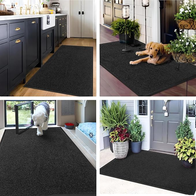 Mibao Dirt Trapper Door Mat for Indoor Outdoor, Waterproof All-Season, All-Weather Doormat, Heavy Duty Non-Slip Entrance Rug, Low Profile Absorbent Entrance Mat Carpet, 72" x 24", Black