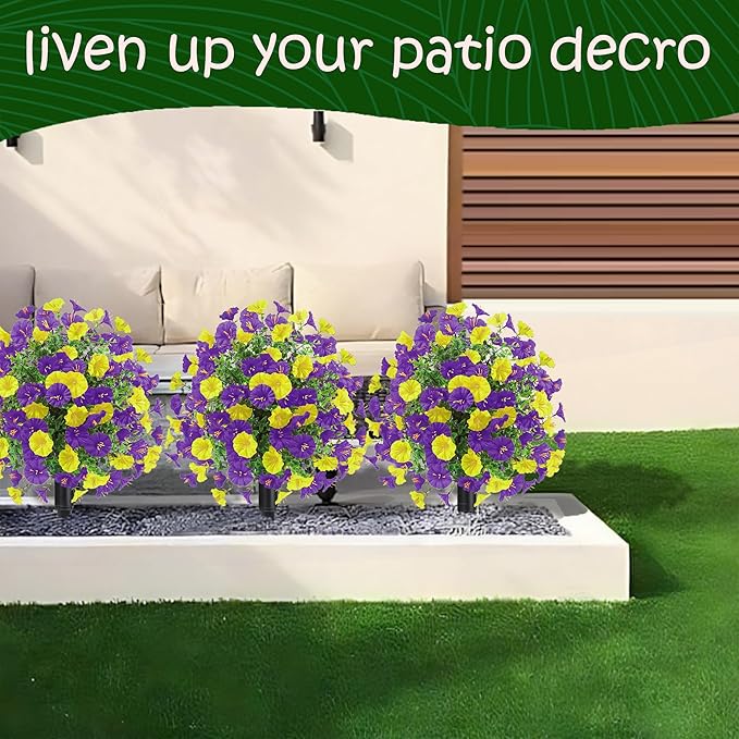 22.8" Set of 2 Fall artificial Boxwood topiary Ball tree for outdoors with Spike,UV Resistant Faux Shrubs Outdoor with morning glory flowers,Faux Plants Bushes for Garden Porch Yard Patio Decor YP