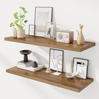 Dreamland 40" Floating Shelves for Wall, 12" Deep Slim Walnut Floating Shelves, Wall-Mounted Shelves for Bedroom, Living Room, Kitchen, Bathroom - Set of 2