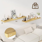 Dreamland 55" Floating Shelves for Wall, 12" Deep Slim Oak Floating Shelves, Wall-Mounted Shelves for Bedroom, Living Room, Kitchen, Bathroom - Set of 2