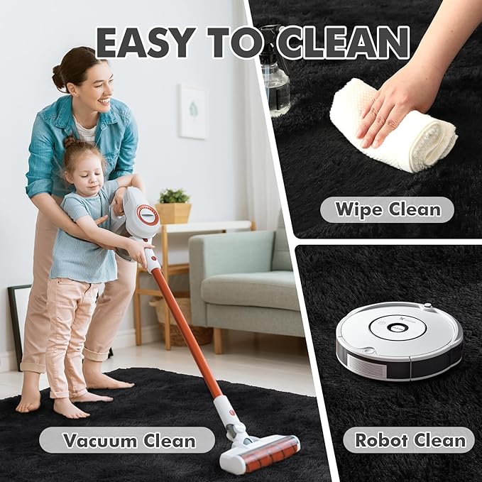 4x6 Ft Shag Black Rugs for Bedroom Living Room, Ultra Soft Fluffy Furry Area Rugs for Indoor Floor, Aesthetic Carpet for Kids Home Decor