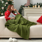 Amélie Home Chenille Knit Throw Blanket for Couch, Checkered Texture Decorative Soft Blanket for Sofa, Bed & Living Room, 50"x60", Olive Green