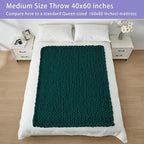 Bigacogo Chunky Knit Throw Blanket for Couch, 40x60 inches, 100% Hand Knitted with Thick Jumbo Chenille Yarn, Cozy Soft Large Rope Knot Cable Crochet Blankets for Sofa Bed Living Room, Dark Green