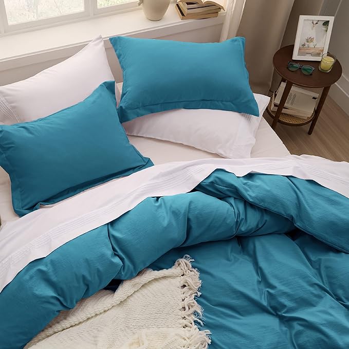 Bedsure Teal Duvet Cover Twin/Twin XL Size - 2 Pieces Prewashed Cotton-Like Extra Soft Bedding Set, Includes 1 Twin Duvet Cover 68x90 Inches with Zipper Closure & 1 Pillow Sham, No Comforter