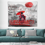 Japanese Red Geisha Tapestry Asian Cherry Blossom Red Sun Traditional Kimono Folk Tapestries Home Decor for Living Room Bedroom Apartment Farmhouse Dorm 60"x50"