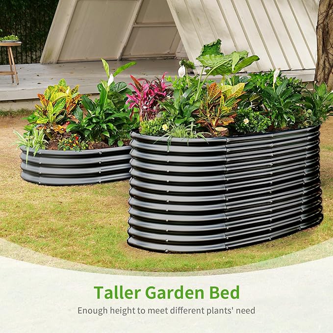 Land Guard 6x3x3ft Oval Galvanized Raised Garden Beds, Large-Capacity Metal Planter Box Outdoor, Durable Deep Raised Garden Bed 3ft Tall, Raised Beds for Gardening Vegetables, Dark Grey