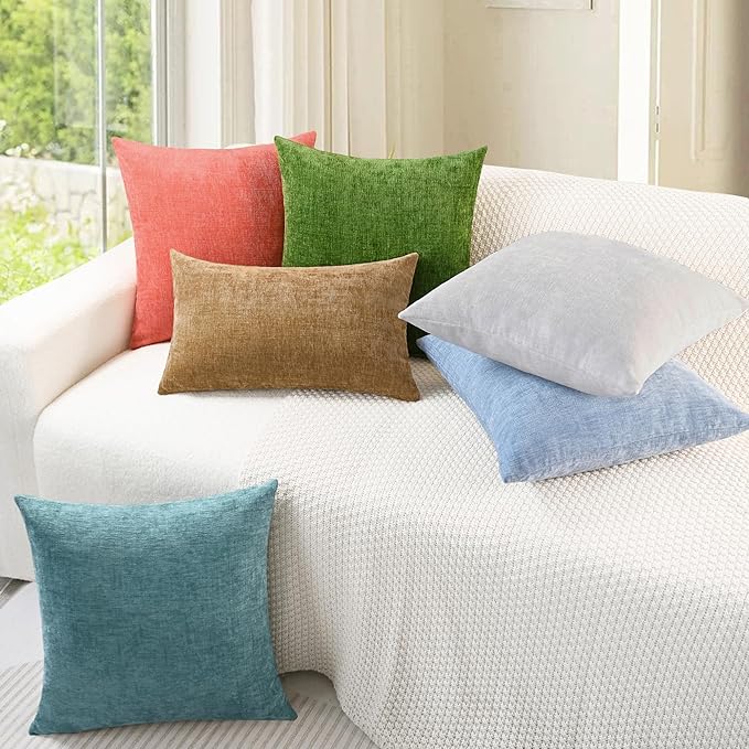 CaliTime Throw Pillow Covers Decorative 26 X 26 Inches Pack of 2 Cozy Chenille Cushion Cases for Couch Sofa Bed Living Room Home Moonbeam Gray