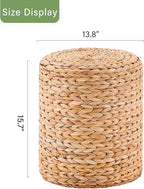 Wimarsbon Round Pouf Ottomans, Handwoven Natural Water Hyacinth Seagrass Pouffe,Outdoor Rattan Stool Accent Seat, Bohemian Coastal Home Decor (14inch Water Hyacinth Braid)