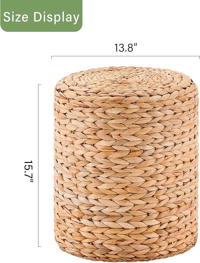 Wimarsbon Round Pouf Ottomans, Handwoven Natural Water Hyacinth Seagrass Pouffe,Outdoor Rattan Stool Accent Seat, Bohemian Coastal Home Decor (14inch Water Hyacinth Braid)