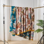 Boho Throw Blanket Reversible Muslin Bohemian Tapestry, Flower Decorated Bohemian Sofa Blanket, Lightweight Breathable 100% Cotton Throw Blanket, Chair Blanket, 50"x60"