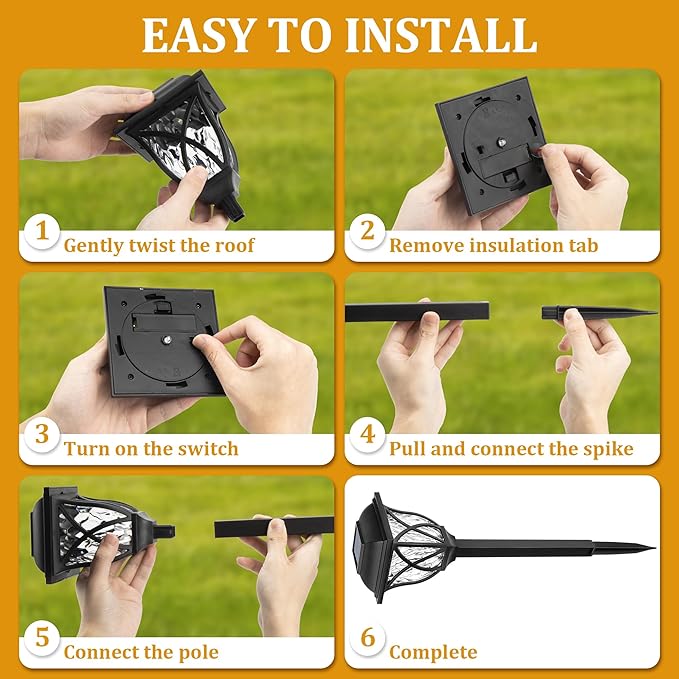 GIGALUMI Solar Lights Outdoor Waterproof, 6 Pack LED Solar Garden Lights, Outdoor Decorations, Garden Decor for Yard, Patio, Landscape, Planter, Walkway (Warm White)