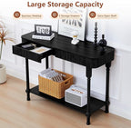 43.3”Console Table with 2 Drawers, Modern Retro Entryway Table with Fluted Panel & Storage Shelf, Narrow Wood Behind Couch Sofa Table for Living Room, Foyer, Hallway(Black)