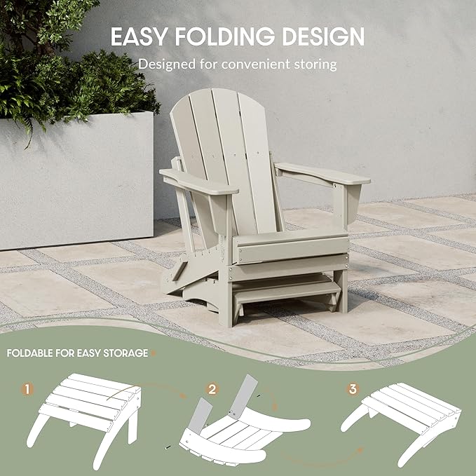 WestinTrends Outdoor Ottoman, Patio Adirondack Ottoman Foot Rest, All Weather Poly Lumber Folding Foot Stool for Adirondack Chair, Widely Used for Outside Porch Pool Lawn Backyard, Sand