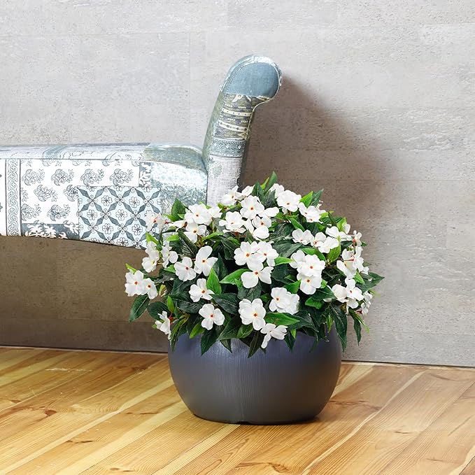 Uqueeten15.7” Fall Decorations for Home Fake Fall Flowers Fake Plants Artificial Impatiens Bouquet Flowers for Outdoors Silk Faux Flowers Impatiens Plants Decor Indoor Planters 8PCS (White) 8pcs