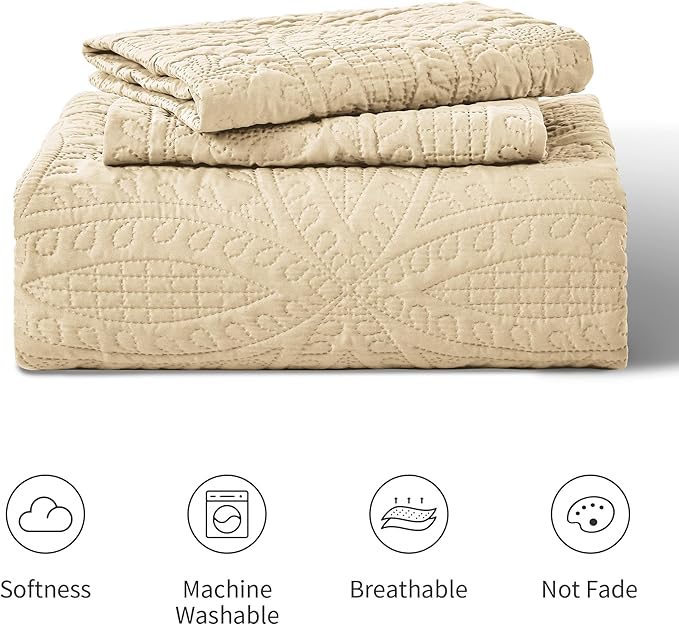 Love's cabin California King Size Quilt Bedding Set Camel Bedspreads - Cal King Summer Lightweight Bedspread Comforter - Coin Pattern Coverlet for All Season - 3 Pieces (1 Quilt, 2 Pillow Shams)