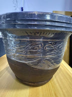 Plastic-Plant-Flower-Planters-16 Inch with Drainage Hole & Saucer, 3 Packs Lightweight Small Resin Flower Pot Indoor Outdoor, Retro Antique Imitation Decorative Garden Containers Sets for Houseplants