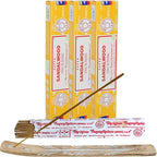 Satya Nagchampa Sandalwood Incense Sticks, Satya Bng (Bangalore) Insenses 15gmx3 Pack (45 GMS) with Raajsee Incense Holder Bundle, Satya Nagchampa Natural Incense