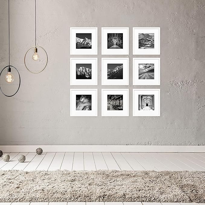 12x12 White Picture Frame set of 3, Made of Real Glass and Wooden Square Photo frame - Displays Picture 8x8 With Mat or 12 x 12 Without Mat, Desktop & Wall Collage Photo Frame