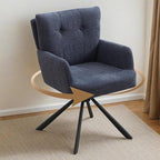 Fabric Dining Chair Modern Upholstered Swivel Dining Room Chairs Comfy Accent Armchair with Mid Back, Desk Arm Chair No Wheels for Kitchen/Living Room/Dining Room, Navy
