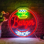 WLHOPE Hamburger Shop Neon Sign Hamburger Neon Signs for Wall Decor Dimmable Hamburger Neon Lights LED Light Up Sign for Hamburger Shop,Bar,Restaurant,Food Shop,Pub Decoration