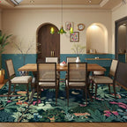 LIVEBOX Washable Bedroom Rug 8x10 Under Bed, Modern Stain Resistant Dark Green Botanical Rug for Living Room Playroom Kids Boy Room, Non-Slip Jungle Forest Print Rugs for Nursery Baby