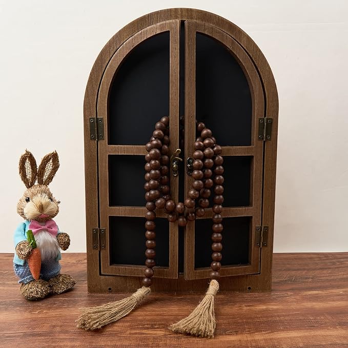 OMISHE 59in Wood Bead Garland with Tassels, Decorative Beads Decor, Farmhouse Wooden Beads Garland for Wall Hanging Home Festival Decor, Dark Brown