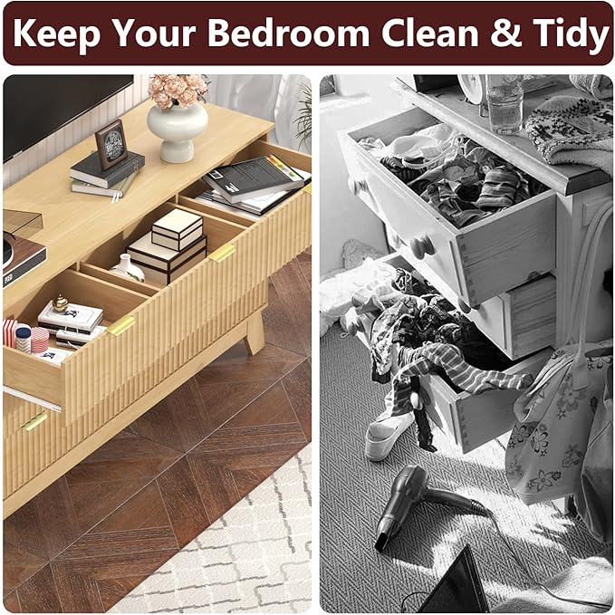 Fluted Dresser for Bedroom,9 Drawer Dresser for Closet,57" Wide Storage Cabinet and Chest of Drawers with Gold Handle,TV Stand,Storage Organizer for Living Room,Hallway,Entryway,Natural Oak