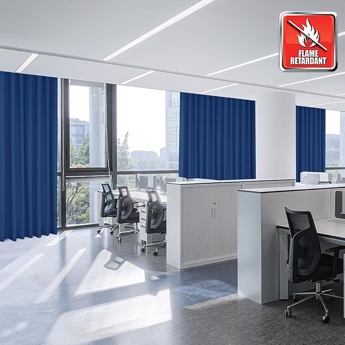 Fcosie Blue Fireproof Insulation Curtains for Kindergartens, Elderly Homes, Hospitals, Laboratory, Clinic | 80% Light Blocking Polyester Drapes with Antique Bronze Grommets, 66" Wx102 L, 2 Panels