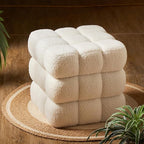 White Square Ottoman 17''3 Cube Pouf Installed,Sturdy Wooden Frame,Capacity 330 lbs,Modern Sofa Stool Fuzzy Sherpa Footstool,Foot Rest,Cube Boucle,Vanity Stool,for Couch Living Room