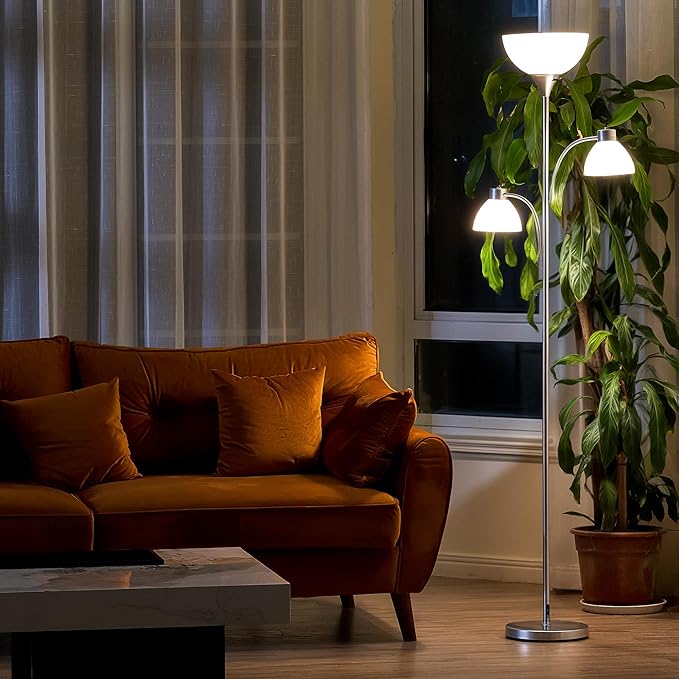 VONLUCE 71" Floor Lamp for Living Room with 3 Bulbs, Standing Lamp with Adjustable Reading Light, Modern Torchiere Floor Lamp with 3 Color Temperatures, Tall Lamp for Bedroom Corner, Nickel