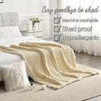 Maetoow Tighter Version Chenille Chunky Knit Blanket Throw （50×60 Inch）, Handmade Warm & Cozy Blanket Couch, Bed, Home Decor, Soft Fleece Banket, Boho Thick Blankets and Giant Yarn Throws，Beige