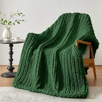 Chunky Knit Throw Blanket, 50''*60'' Knitted Throw Chenille Yarn for Bed Couch, Handmade Grass Green Crochet Big Thick Blanket, Machine Washable Cute Comfy Blanket for Home Decor