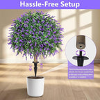 HyeFlora 2 Pack Artificial Topiary Boxwood Ball Trees with Lavender Fake Plants for Outdoor Indoor Artificial Shrubs with Ground Spike UV Resistant Fake Bushes for Front Porch Garden (Purple)