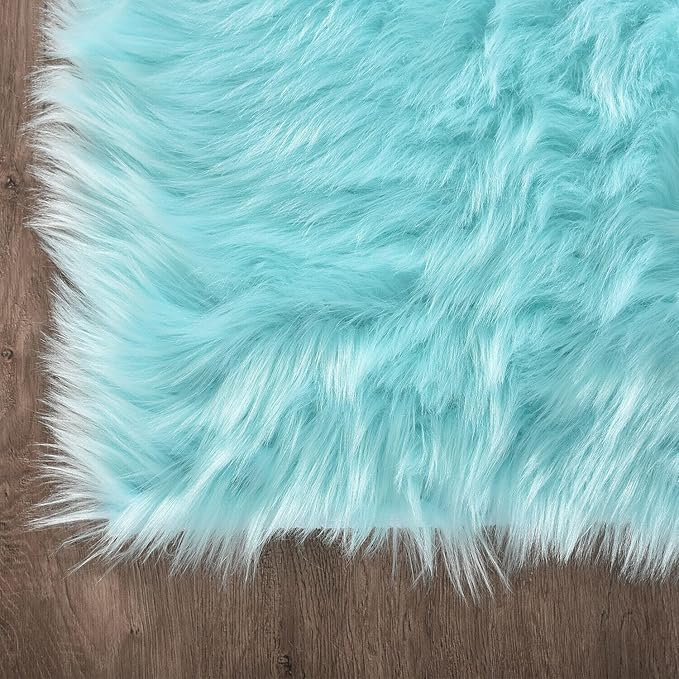 Latepis Fluffy Light Blue Round Rug 5ft Faux Fur Fluffy Washable Rugs Shag Circle Rugs for Living Room Bedroom Plush Throw Rug Room Decor