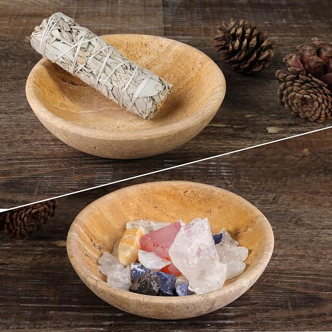 Koville Turkish Natural Travertine Incense Holder, 6" Incense Holders for Sticks, Sturdy Incense Burner Ash Catcher, Ideal for Meditation, Relaxing, Easy to Clean