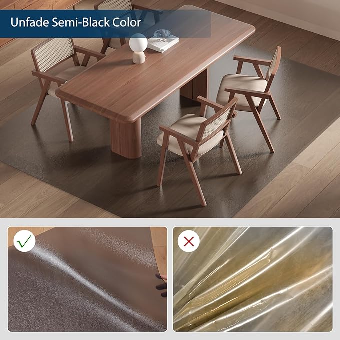 Floor Mat for Outdoor Indoor, 8'×10' Large Translucent Black Plastic Area Rug for Dining Room, Durable Non-Slip Hard Floor Living Room Rug, Waterproof Floor Protector for Garage, High Traffic Areas