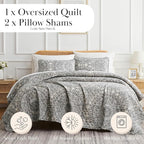 Southshore Fine Living, Inc. Ashanti Collection Oversized Quilt Twin Bedding Set Lightweight, Soft Coverlet Bedspread 2-Piece with one Matching sham (69 in Wide x 98 in Long), Twin/XL, Grey