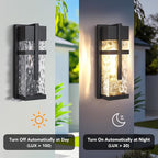 Hammered Glass Outdoor Wall Lantern, Dusk to Dawn Wall Sconce Lighting, 2 Pack Outdoor Light Fixtures, Exterior Porch Light with Waterproof, Modern Wall Lamp for Garage, Doorway, Patio(Bulb Included)